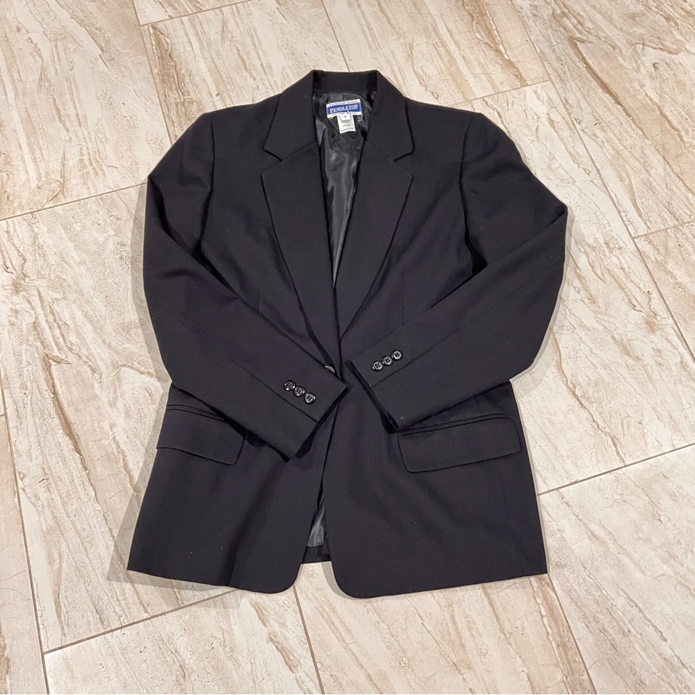 Vintage Pendleton Women’s Black Blazer One Button Suit Size 8